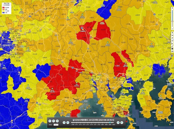 읍면동 기준 실시간 산사태 위험도 (사진=산림청)